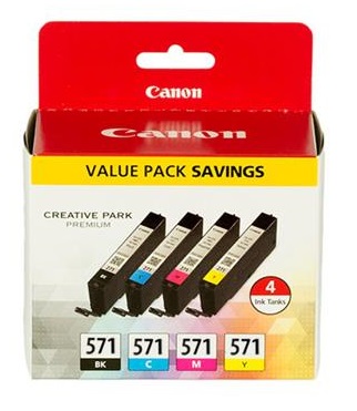 Original Canon CLI-571 Multipack of 4 Ink Cartridges (Black/Cyan/Magenta/Yellow)