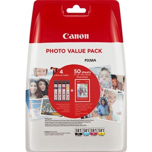 Canon Original CLI-581 4 Colour Inkjet Cartridge Multipack With Photo Paper - (2106C005)