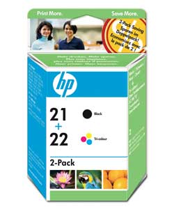 Original HP 21 Black and 22 Colour Ink Cartridges  Twin Pack