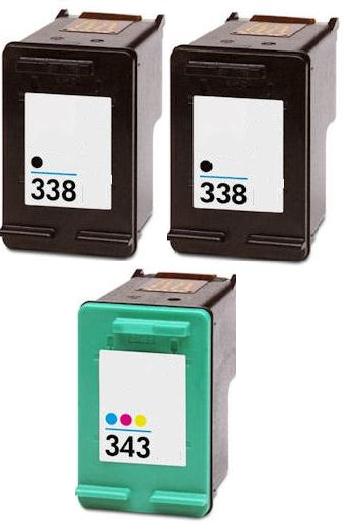 Remanufactured HP 338 (C8765EE) High Capacity Black and 1 x HP 343 (C8766EE) High Capacity Colour  Ink Cartridges