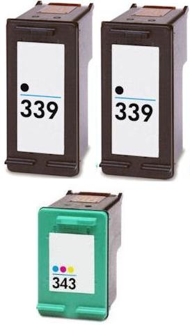 Remanufactured HP 339  (C8767EE) High Capacity Black and 1 x HP 343 (C8766EE) High Capacity Colour  Ink Cartridges