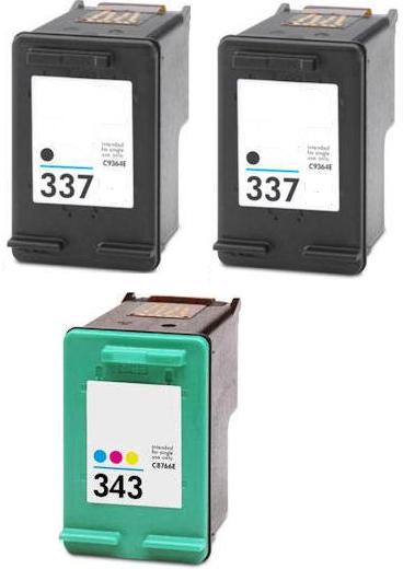 Remanufactured HP 337 (C9364EE) High Capacity Black and 1 x HP 343 (C8766EE) High Capacity Colour  Ink Cartridges