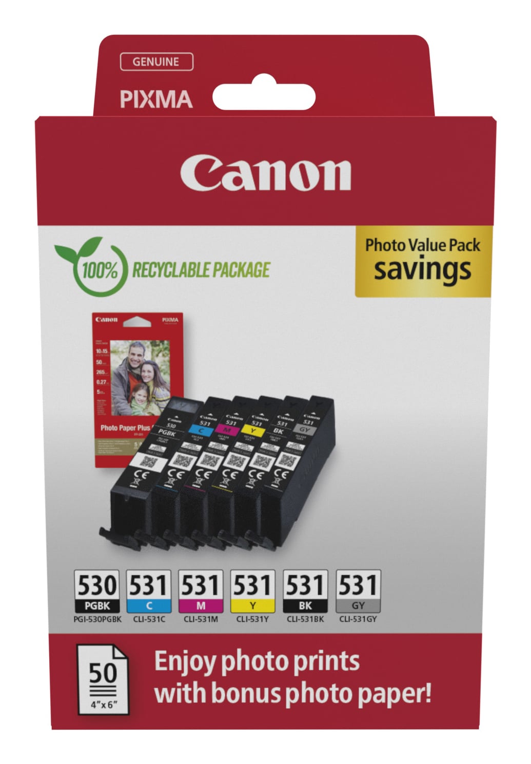 Canon Original PGI-530 &amp; CLI-531 Multipack 6 Ink Cartridges 6117C004
