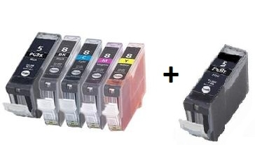 Compatible Canon PGI-5 and CLI-8 a Set of 5 Cartridges + EXTRA BLACK
