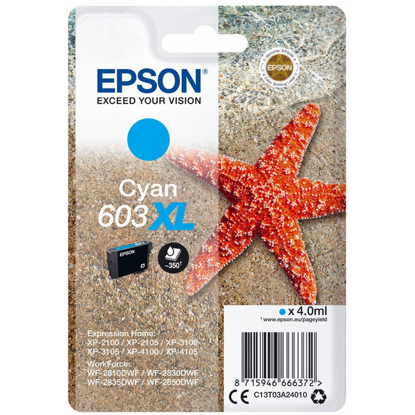 Original Epson 603XL Cyan High Capacity Ink Cartridge (C13T03A24010)