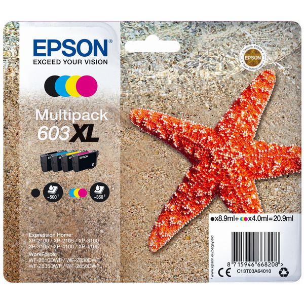 Original Epson 603XL High Capacity Ink Cartridge Multipack (Black/Cyan/Magenta/Yellow)