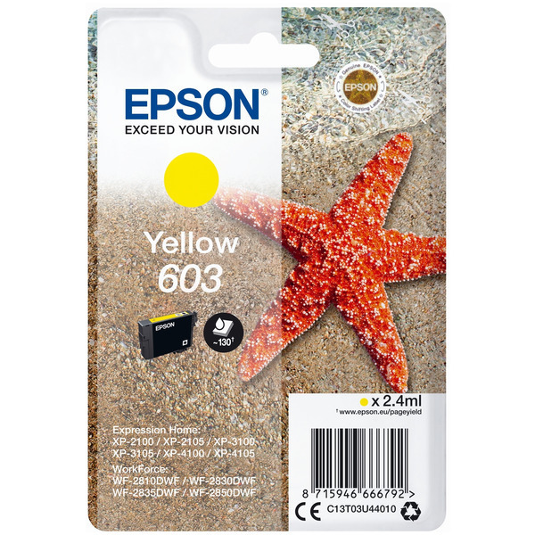 Original Epson 603 Yellow Ink Cartridge (C13T03U44010)
