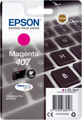 Original Epson 407 Magenta Ink Cartridge C13T07U340