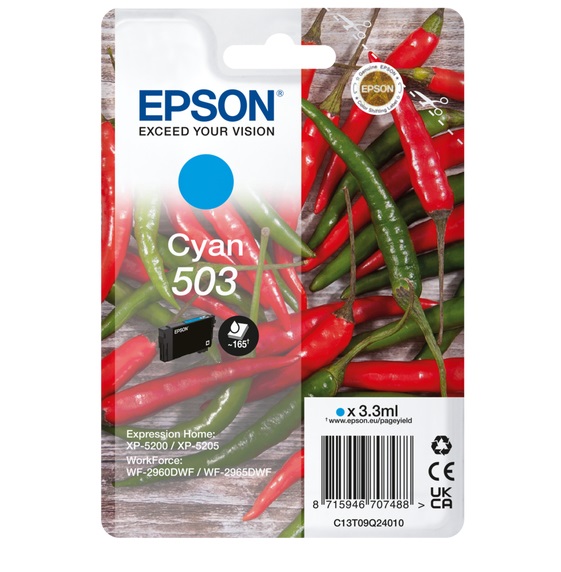 Original Epson 503 Cyan Inkjet Cartridge C13T09Q24010