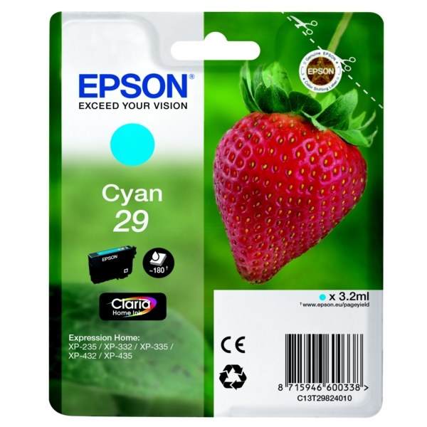 Original Epson 29 Cyan Ink Cartridge (T2982)