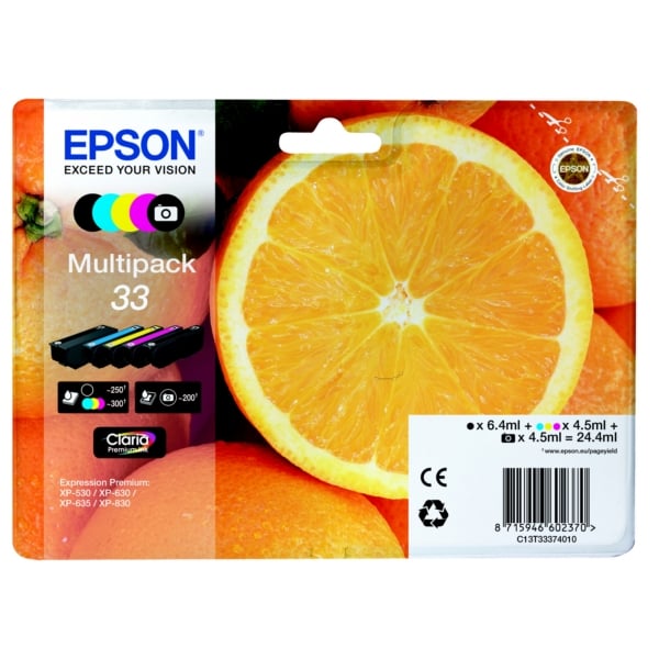 Original Epson 33 Ink Cartridge Multipack (Black,Photo Black,Cyan,Magenta,Yellow)