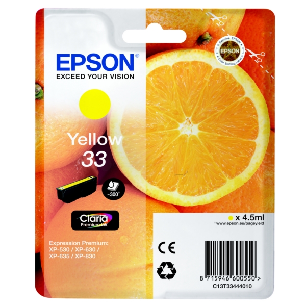 Original Epson 33 Yellow Ink Cartridge (T3344)