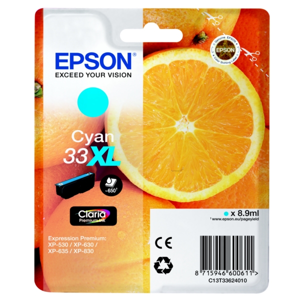 Original Epson 33XL Cyan High Capacity Ink Cartridge (T3362)