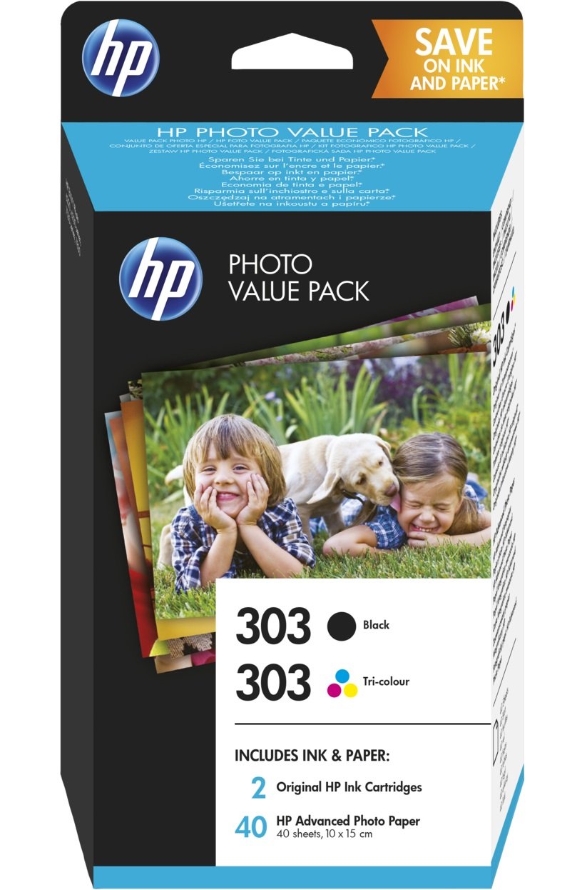 Original HP 303 Black & Colour Inkjet Cartridge Multipack With Photo Paper - (Z4B62EE)