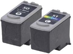 Remanufactured Canon PG-50 Black and CL-51 Colour High Capacity Ink cartridges