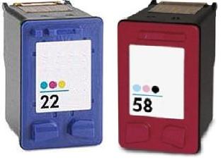 Remanufactured HP 58 (C6658AE) High Capacity Photo and HP 22 (C9352AE) High Capacity colour Ink cartridges