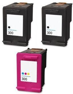 Remanufactured HP 300 Black (CC640EE) and 300 Colour Ink Cartridges + EXTRA BLACKHigh Capacity (CC643EE)