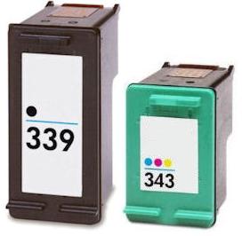 Remanufactured HP 339 (C8767EE) High Capacity Black and HP 343 (C8766EE) High Capacity Colour Ink cartridges