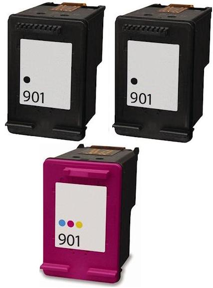 Remanufactured HP 901 Black (CC653aa) and 901 Colour (CC656aa) High Capacity Ink Cartridges + EXTRA BLACK