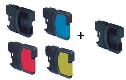 Compatible Brother LC1100 Set of 4 Ink Cartridges + EXTRA BLACK (2 x Black 1 x Cyan/Magenta/Yellow)