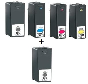 Compatible Lexmark 100XL's a Set of 4 Ink Cartridges + EXTRA BLACK High Capacity