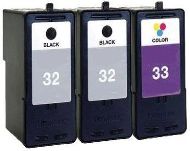 Remanufactured Lexmark 32 (18C0032e) and 33 (18C0033e) Cartridges + EXTRA BLACK High Capacity