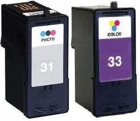 Remanufactured Lexmark 31 (18C0031) Photo and Lexmark 33 (18C0033)colour Ink cartridges High Capacity