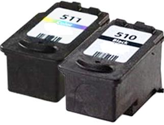 Remanufactured Canon PG-510 Black and CL-511 Colour High Cap. Ink cartridges