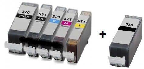 Compatible Canon PGI-520, CLI-521BK CLI-521C CLI-521M CLI-521Y a set of 5 Ink Cartridges + EXTRA BLACK