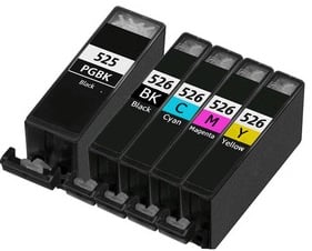 Compatible Canon PGI-525, CLI-526BK CLI-526C CLI-526M CLI-526Y a set of 5 Ink Cartridges
