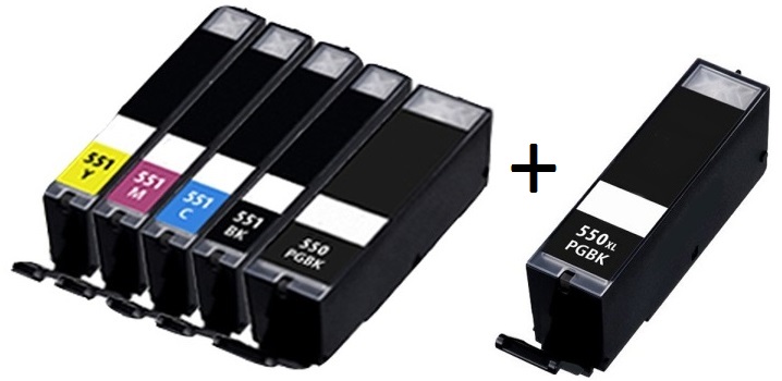 Compatible Canon PGI-550PGBKXL  CLI-551BKXL CLI-551CXL CLI-551MXL CLI-551YXL a set of 5 Ink Cartridges + EXTRA BLACK (2 X Black &amp; 1 X Black/Cyan/Magenta/Yellow)