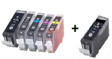 Compatible Canon PGI-5 and CLI-8 a Set of 5 Cartridges + EXTRA BLACK