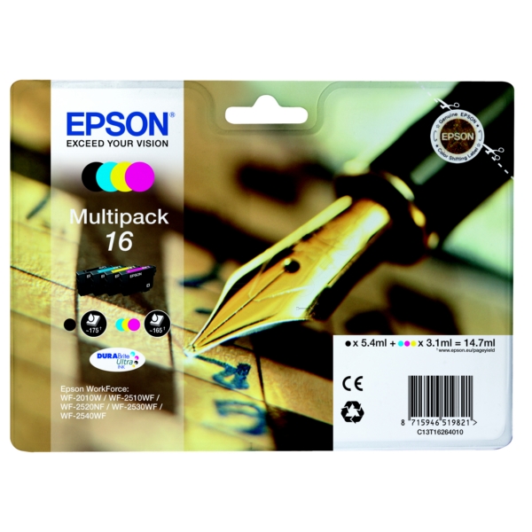 Original Epson 16 Ink Cartridge Multipack (T1626) (Black,Cyan,Magenta,Yellow)