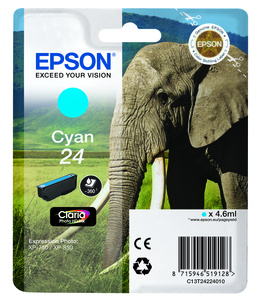 Original Epson 24 Cyan Ink Cartridge (T2422) (24 Series)